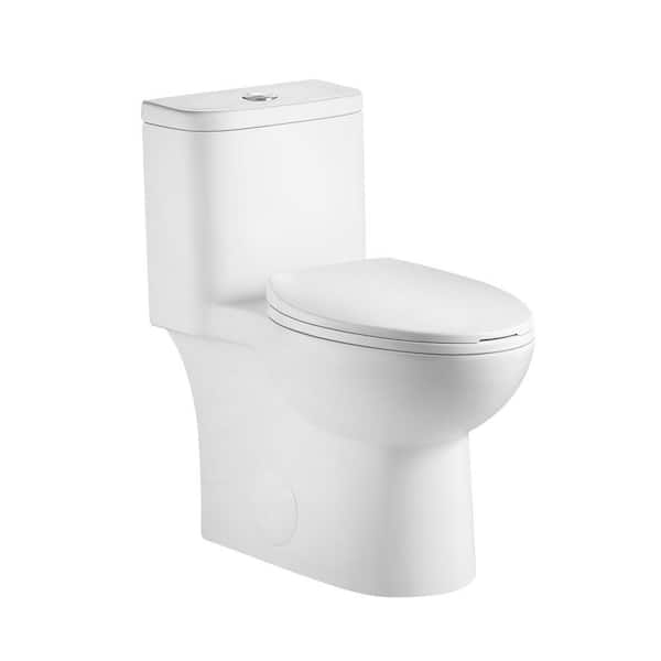 Round One-Piece Toilet with ADA 17in. Comfort Chair Seat, 1.1/1.6 GPF, Siphonic 12in. Rimless, Soft-Close, Gloss White