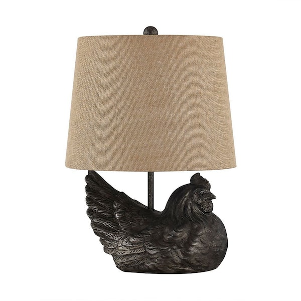18 in. Bronzed Novelty Table Lamp with Brown Burlap