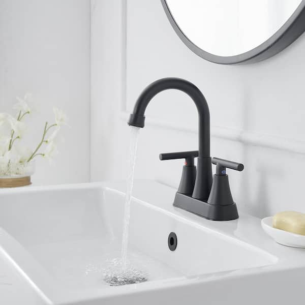 4 in. Centerset 2-Handle High-Arc Bathroom Faucet in Matte Black