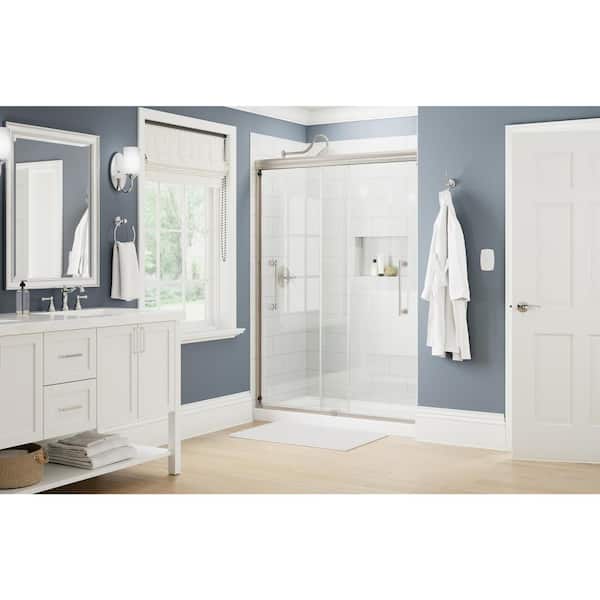 Ashmore 54-5/8 to 60 in. W x 74-3/8 in. H Semi-Frameless Sliding Shower Door in Nickel with 5/16 in. Clear Glass