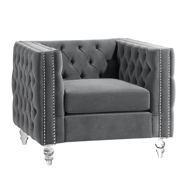 Lazzara Milo Gray Velvet Arm Chair