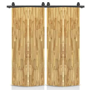 Japanese Series 52 in. x 80 in. Hollow Core Weather Oak Pine Wood Double Bi-Fold Barn Door with Sliding Hardware Kit