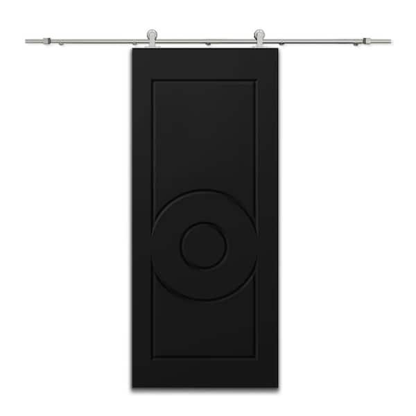 CALHOME 30 in. x 96 in. Black Stained Composite MDF Paneled Interior Sliding Barn Door with Hardware Kit