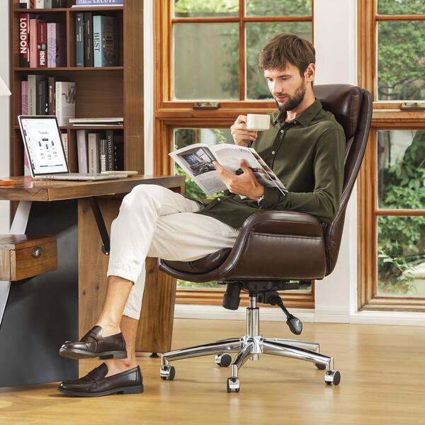 Coffee Mid-Century Modern Bonded Leather Gaslift Adjustable Swivel Office Chair