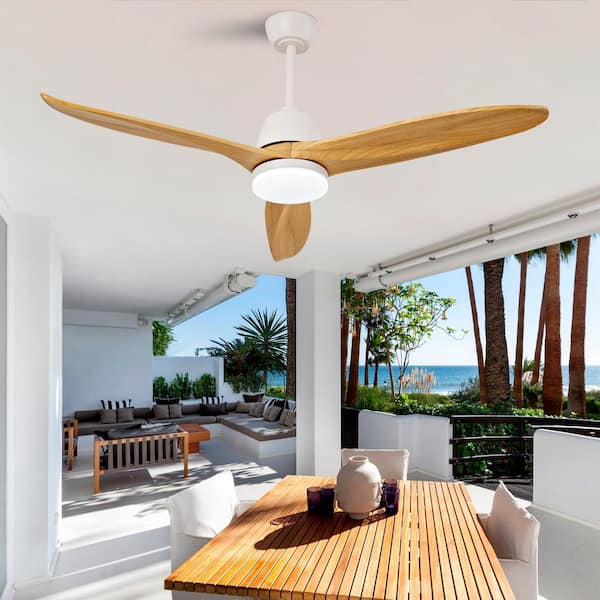 52 in. Indoor White - Durable Soild Wood Downrod Ceiling Fan with 3-Colors LED Light/Dimmer and DC Reversible and Remote