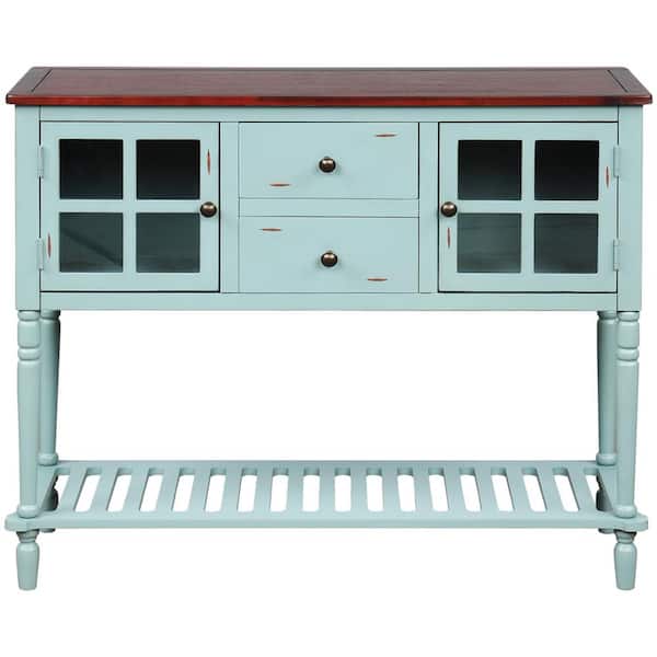 Z-joyee Antique Blue Wood Storage Cabinet with 2 Drawers, 2 Cabinets and 1 Shelf