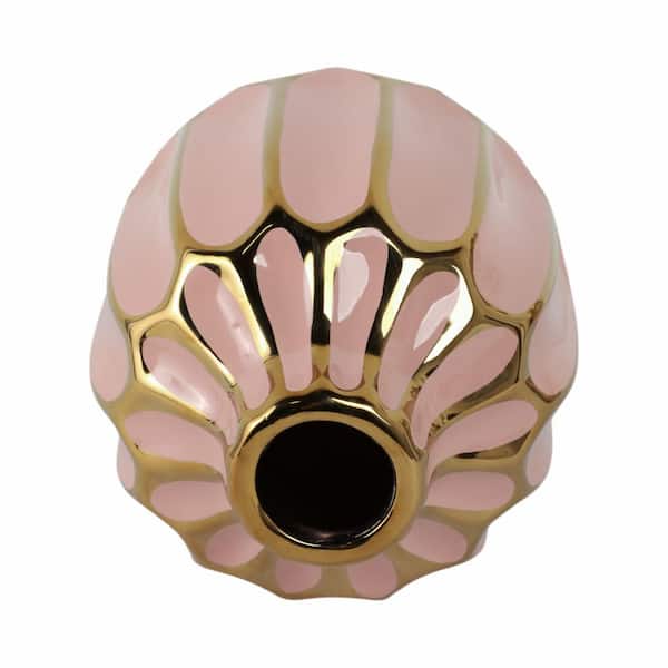 Liv & Skye 8 in. Pink/Gold Ceramic Bud Modern Decorative Vase