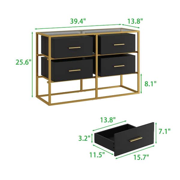 FUFU&GAGA Black Drawers with Gold Metal Frame 4-Drawer 39.4 in