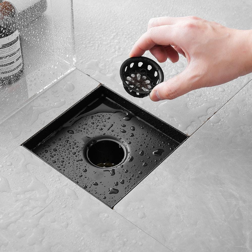 Matte Black Square Stainless Steel Shower Drain with Strainer