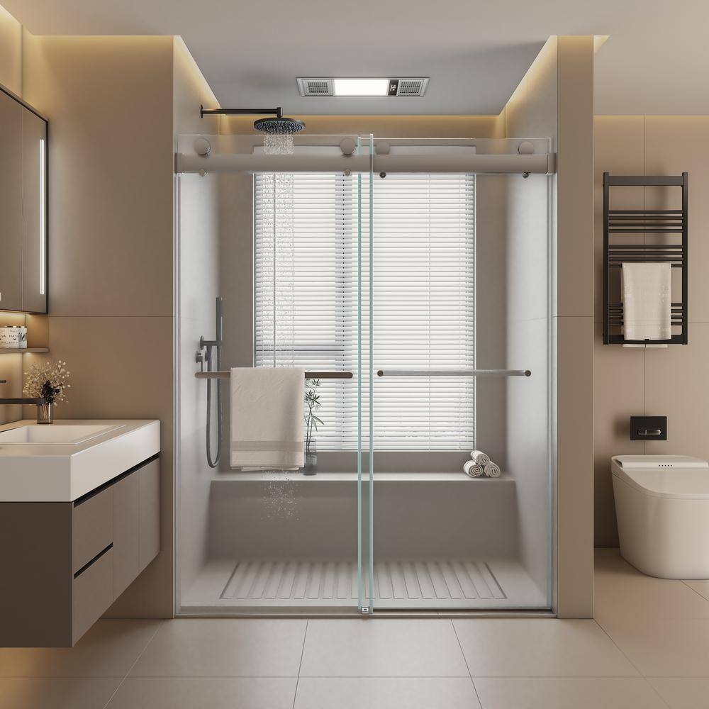 48'' W x 76'' H Chrome Frameless Double Sliding Shower Door