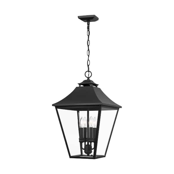 Generation Lighting Galena Small 4-Light Black Outdoor Pendant Light with Seeded Glass