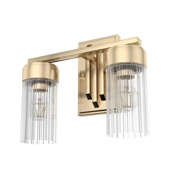Gatz 13 in. 2-Light Alturas Gold Vanity Light with Ribbed Glass Shades