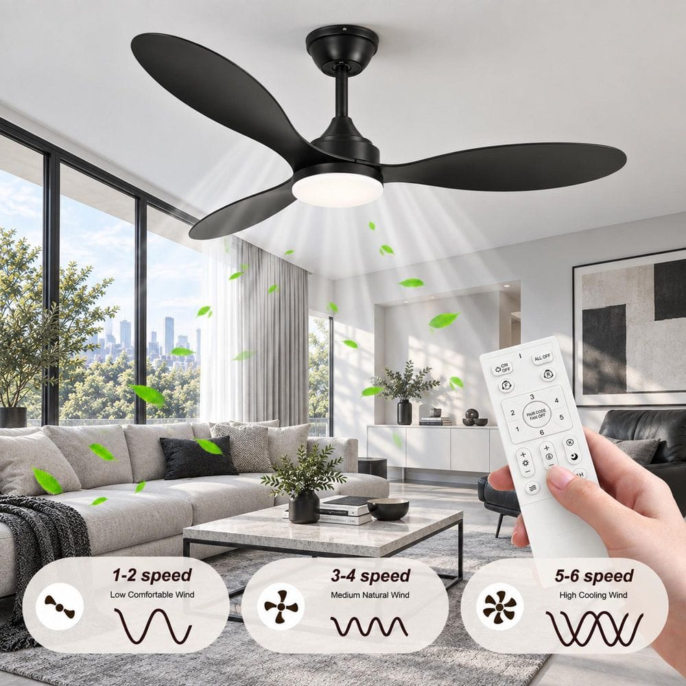 MultiEase 52 in. Smart Indoor Dark Black Low Profile Standard Flush Mount Ceiling Fan Light with Integrated LED Included Remote