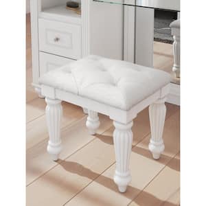 Trindura White Makeup Vanity Stool with Solid Wood Frame and Upholstered Seat