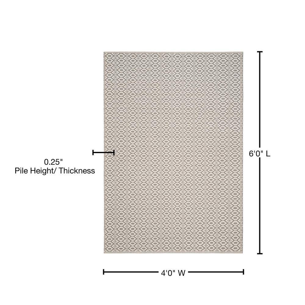 Ivory and Grey Rectangular Flat Woven Wool Cotton Rug, 4' x 6'
