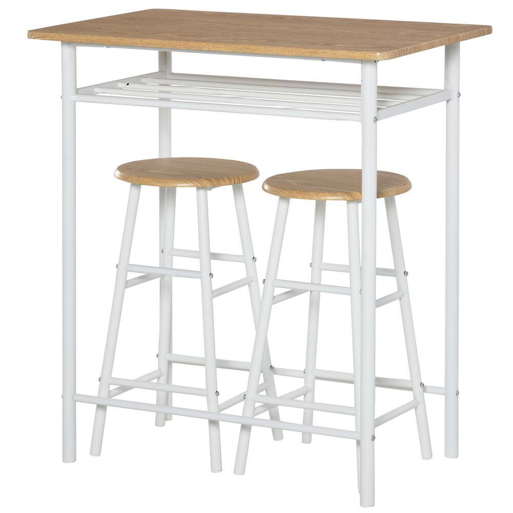 3-Piece White Counter-Height Table and Chair Set with Storage Shelf and Metal Frame price history on PriceWatchPro