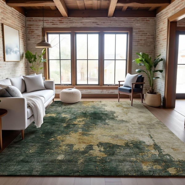 Mayfield Premium Machine Washable Abstract AMF1072 Fern 8 ft. x 10 ft. Area Rug