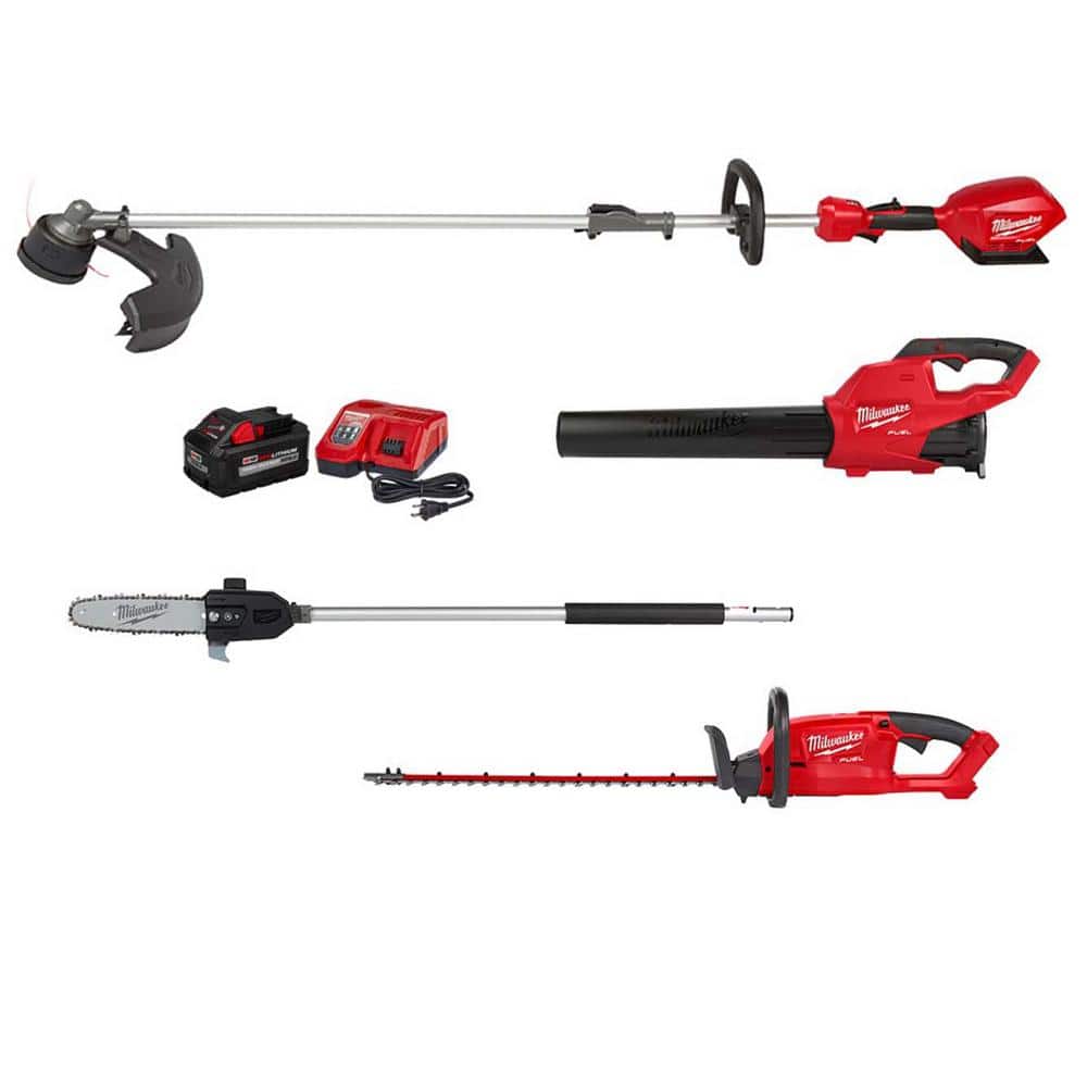 Milwaukee M18 FUEL 18-Volt Lith-Ion Brushless Cordless Electric String Trimmer/Blower Combo Kit w/Hedge Trimmer, Pole Saw (4-Tool) -  3000-2026