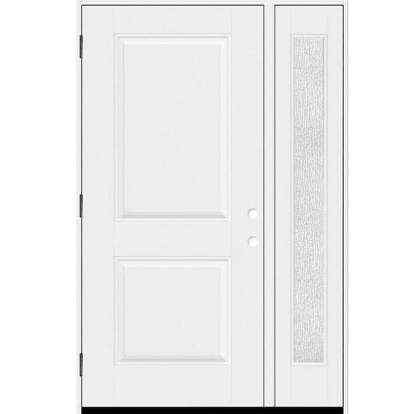 Steves & Sons Regency 53 in. x 80 in. 2P Squaretop RHOS Unfinished White Mahogany Fiberglass Prehung Front Door w/Rain 14in. SL 4-9/16