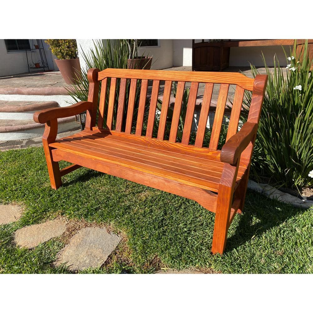 Best Redwood Classical 60 in. 2-3 People Redwood Outdoor Wood Bench ...