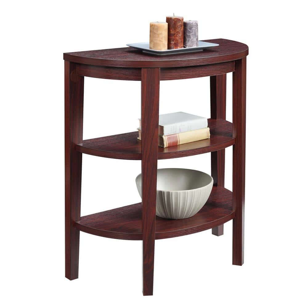 Elegant Mahogany Demilune Console with Dual Storage Shelves