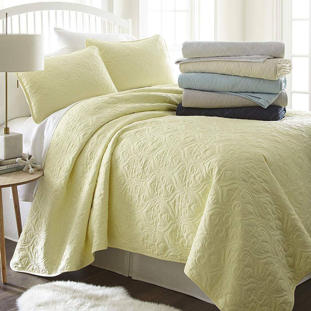 Yellow Twin Microfiber Quilted Coverlet Set