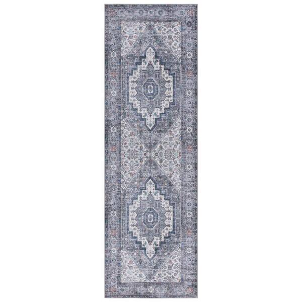 SAFAVIEH Tucson Beige/Gray 3 ft. x 8 ft. Machine Washable Ikat Border Medallion Runner Rug