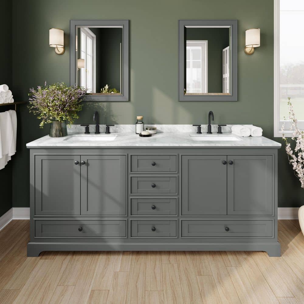 Deborah 80 in. W x 22 in. D x 35 in. H Double Bath Vanity in Dark Gray with White Carrara Marble Top price history on PriceWatchPro