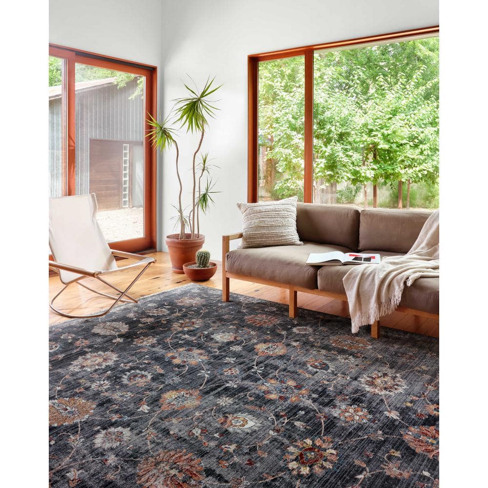 Samra Charcoal and Multicolor Synthetic Runner Rug 2'-7" x 8'-0"