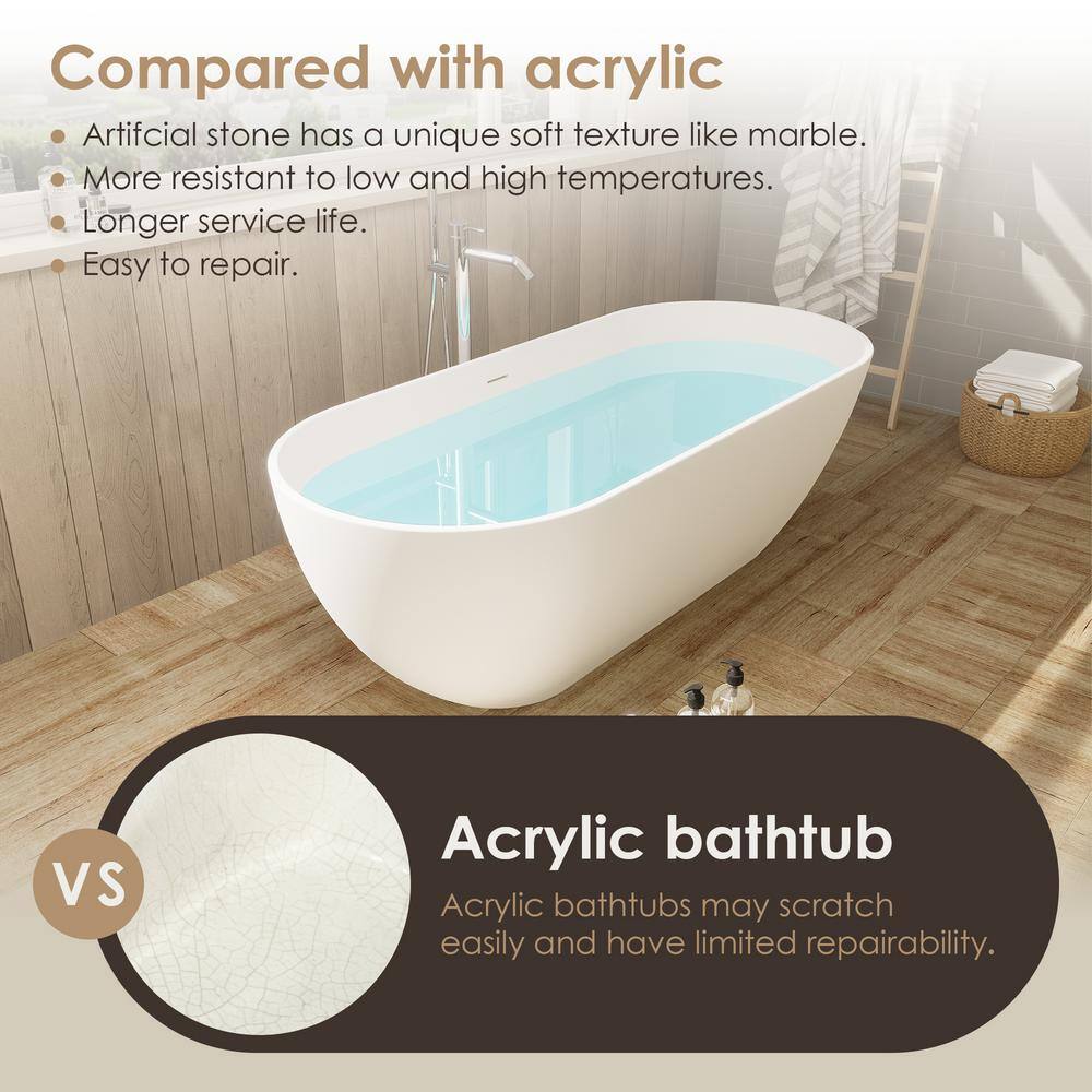 Ryder 69'' Matte White Solid Surface Freestanding Oval Bathtub