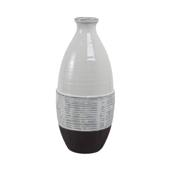 Liv & Skye 18 in. Gray Stoneware Cylinder Textured Bottom Decorative Vase