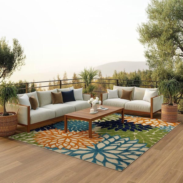 Aloha Multicolor 7 ft. x 10 ft. Floral Modern Indoor/Outdoor Patio Multicolor Area Rug