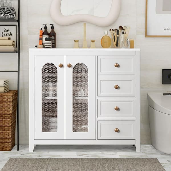 36 in. W Single Sink Freestanding White Bath Vanity with White Ceramic Top and Soft-Close Door Unassembled