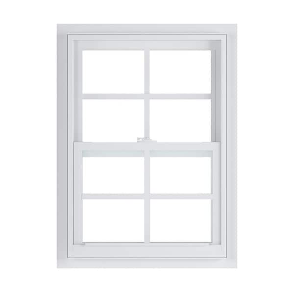 American Craftsman 23.375 in. x 35.25 in. 50 Series Low-E Argon SC Glass Single Hung White Vinyl Fin Window with Grids, Screen Incl