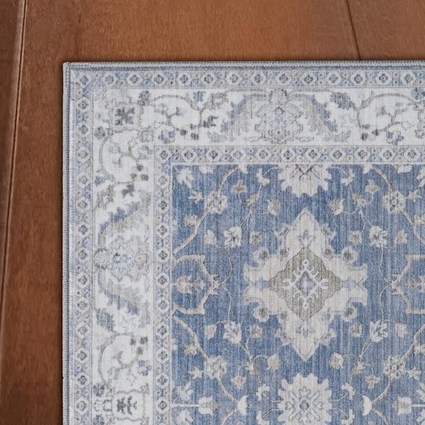 Willa Blue/Taupe 6 ft. x 9 ft. Woven Geometric Polyester Area Rug