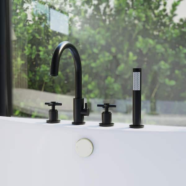 Atlantic Double-Handle Deck Mounted Roman Tub Faucet with Handshower in Matte Black