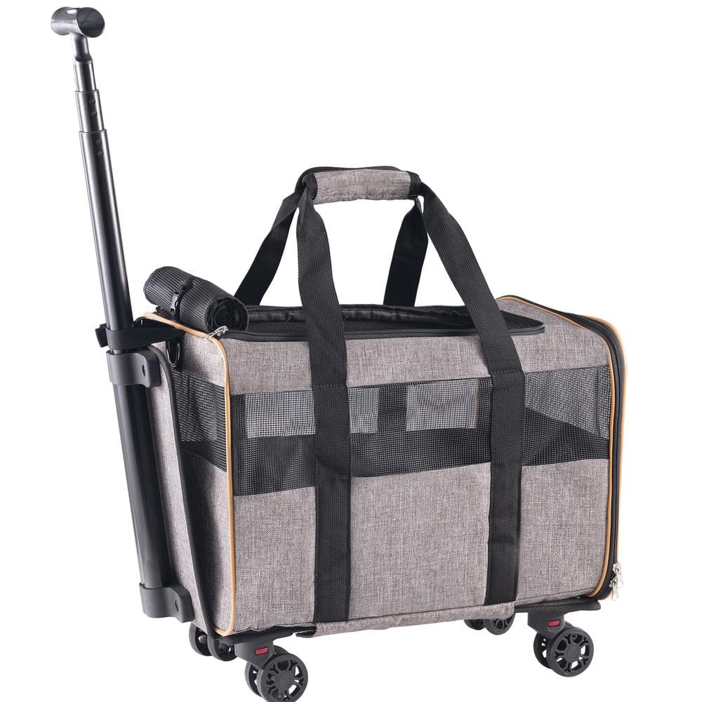 Gray Soft-Sided Rolling Pet Carrier with Telescopic Handle