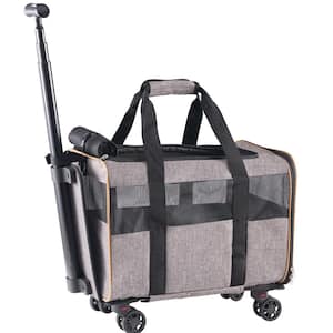 Cat Carrier with Wheels, Airline Approved Rolling Pet Carrier with Telescopic Handle and Shoulder Strap, Grey