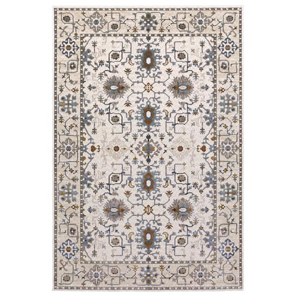 7 ft. x 10 ft. Ivory And Blue Oriental Area Rug