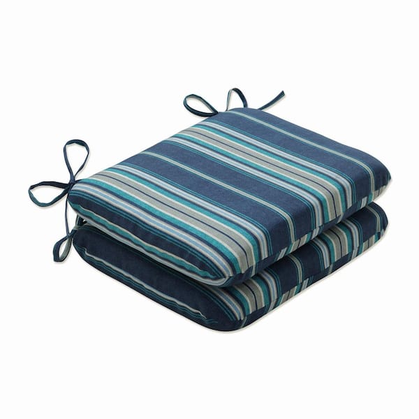 Pillow Perfect Striped 18.5 x 15.5 Outdoor Dining Chair Cushion in Blue/Grey/Off-White (Set of 2)