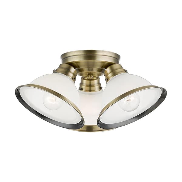 Livex Lighting Home Basics 16.5 in. 3-Light Antique Brass Traditional Flush Mount with White Alabaster Glass and No Bulbs Included