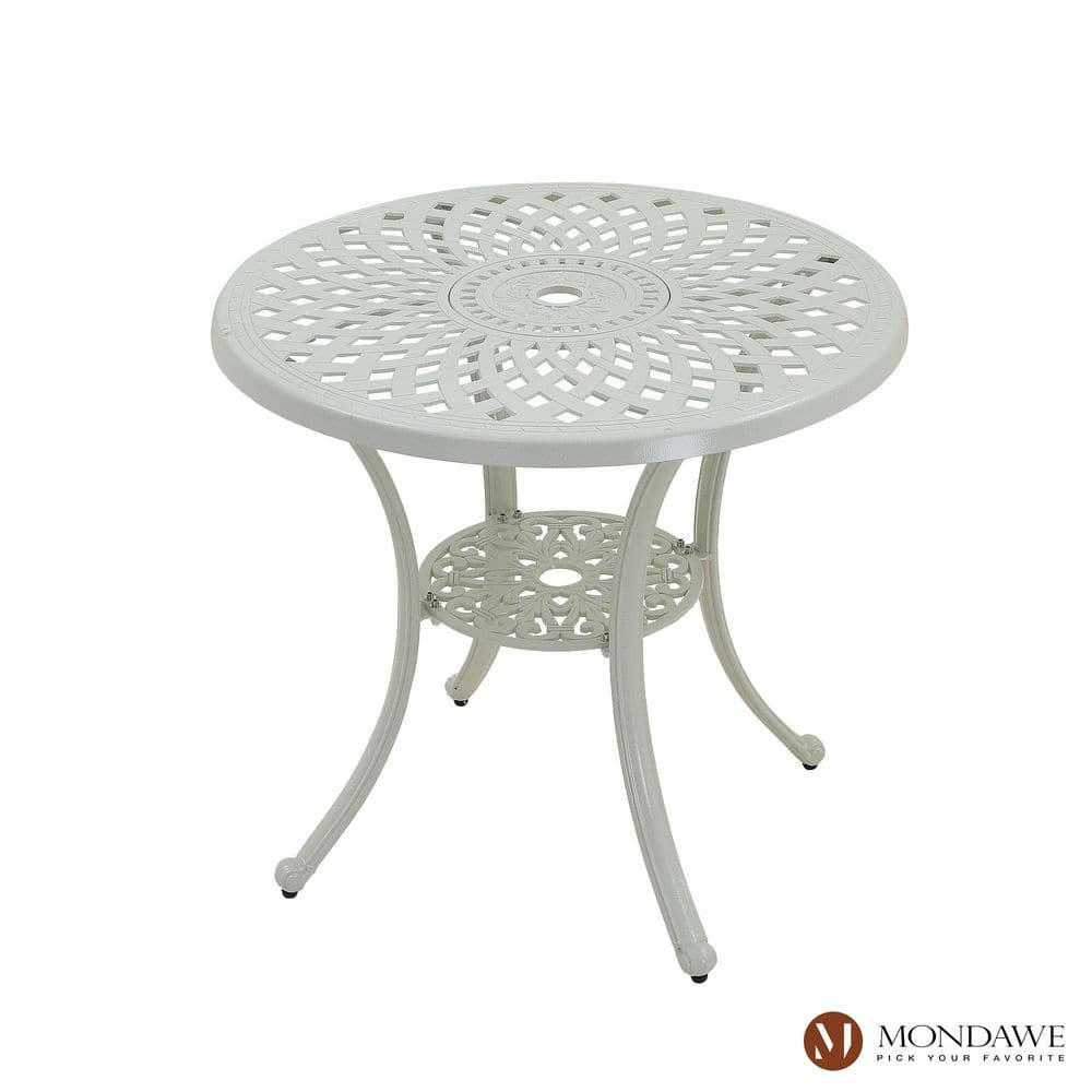 Mondawe 31 in. Round White Cast Aluminum Standard Height Outdoor