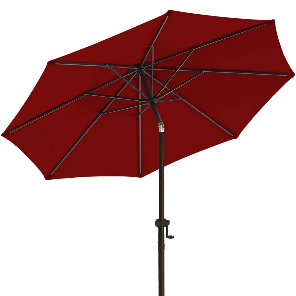 Red 9ft Steel Frame Outdoor Patio Umbrella with Crank