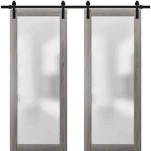 48 in. x 80 in. Full Lite Frosted Glass Gray Finished Solid Pine Wood Sliding Barn Door with Hardware Kit