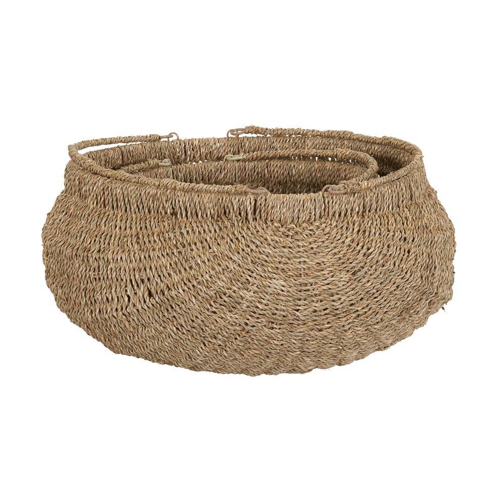Natural Seagrass Handwoven Storage Baskets with Handles, Set of 2