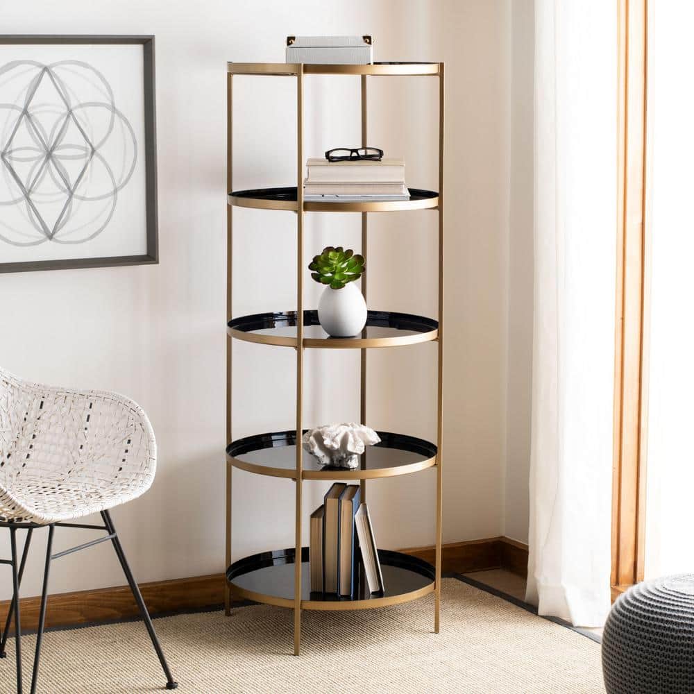 Tia Black and Brass Transitional Round 5-Tier Etagere Bookshelf