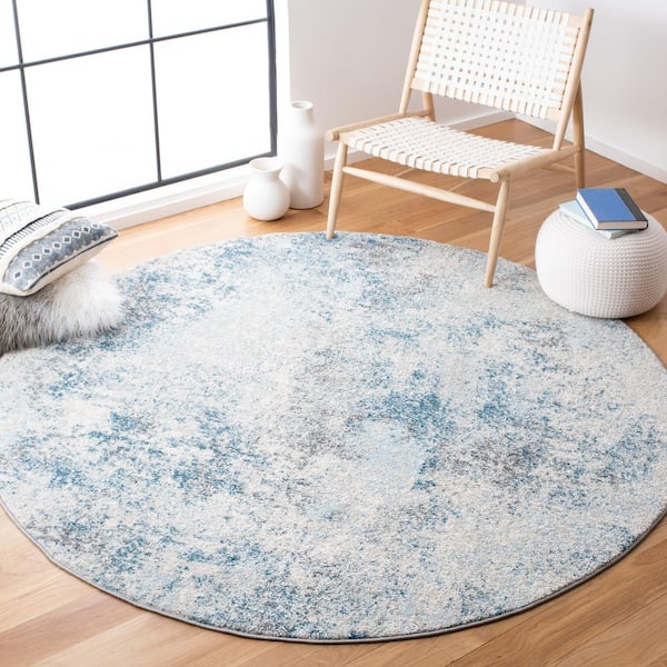 Tulum 7 ft. x 7 ft. Round Ivory/Blue Rustic Distressed Area Rug