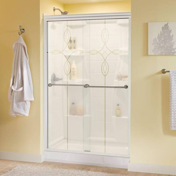 Delta Crestfield 48 in. x 70 in. Semi-Frameless Traditional Sliding Shower Door in White and Nickel with Tranquility Glass