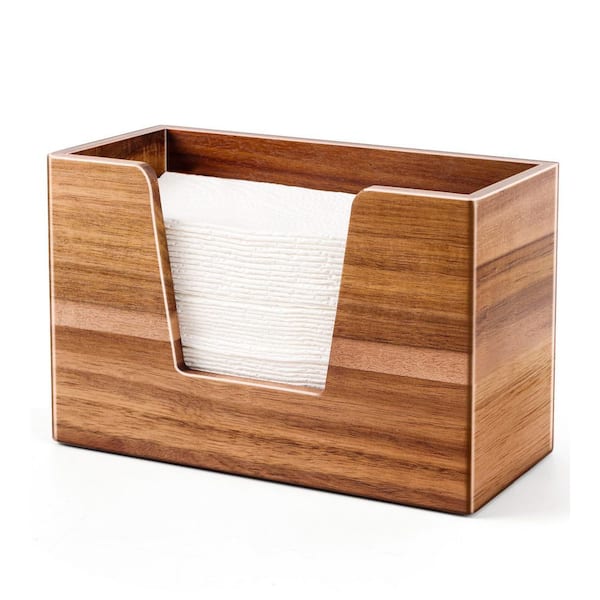 Anqtovp Countertop Acacia Wood Finish Paper Towel Holder Dispenser