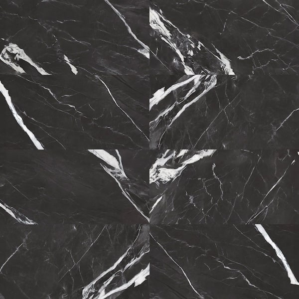 Spanish Marble Mirage Porcelain 12 in. x 24 in. Floor and Wall Tile Case - Black (5-Pieces, 10.76 sq. ft. / Case)